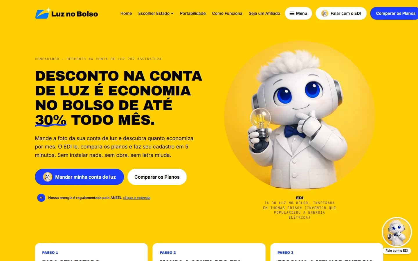 Luz no Bolso homepage, a community solar subscription comparison
