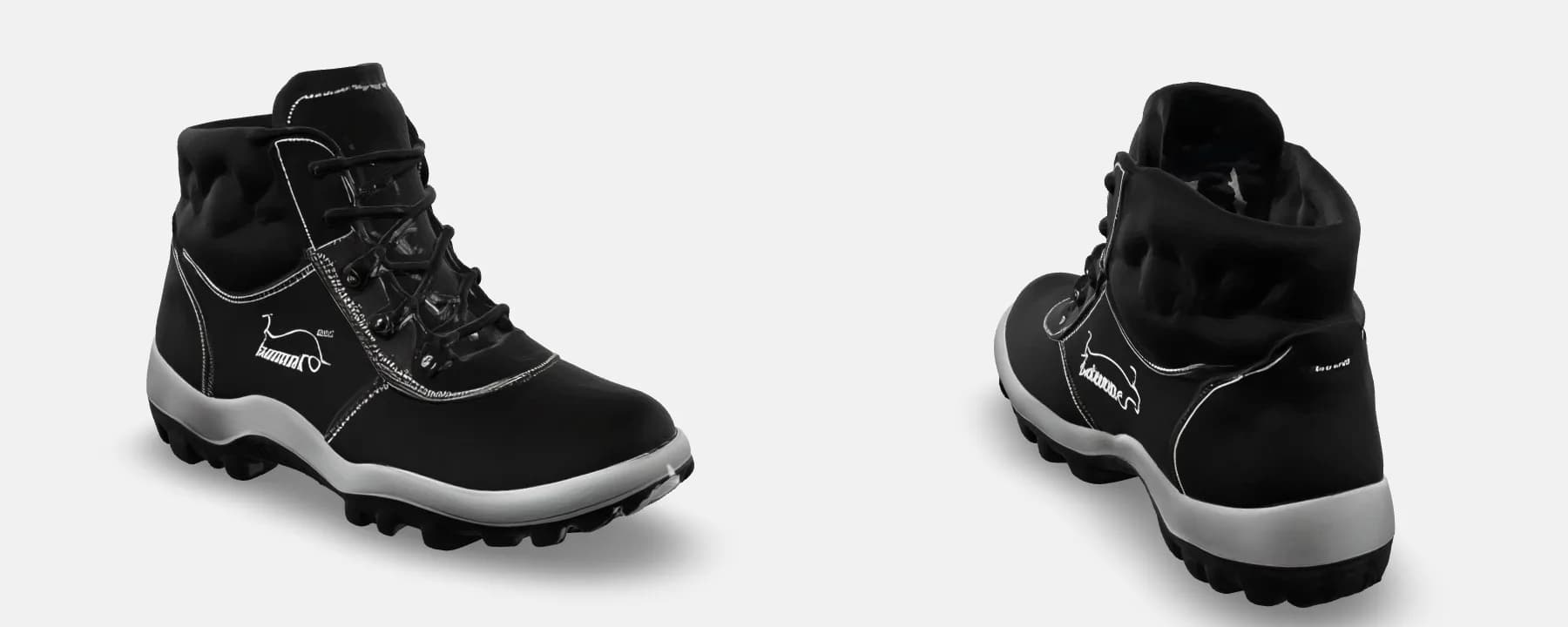 Miura Nobuck Black boot as a 3D model, front and back views