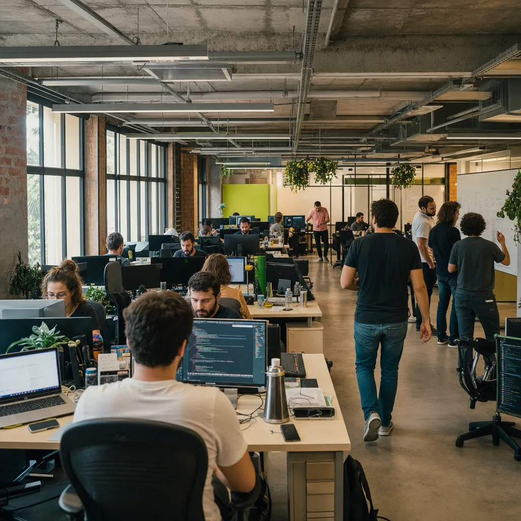 Equipo de especialistas de OnWeb en un estudio de desarrollo